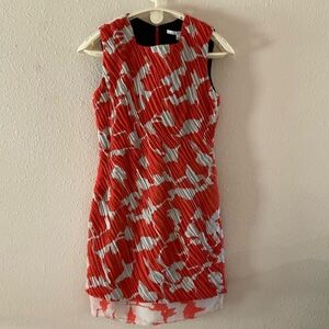 Diane Von Furstenberg “Akeelah” Dress Mini Red-Orange/Black Floral Ruched Size 6
